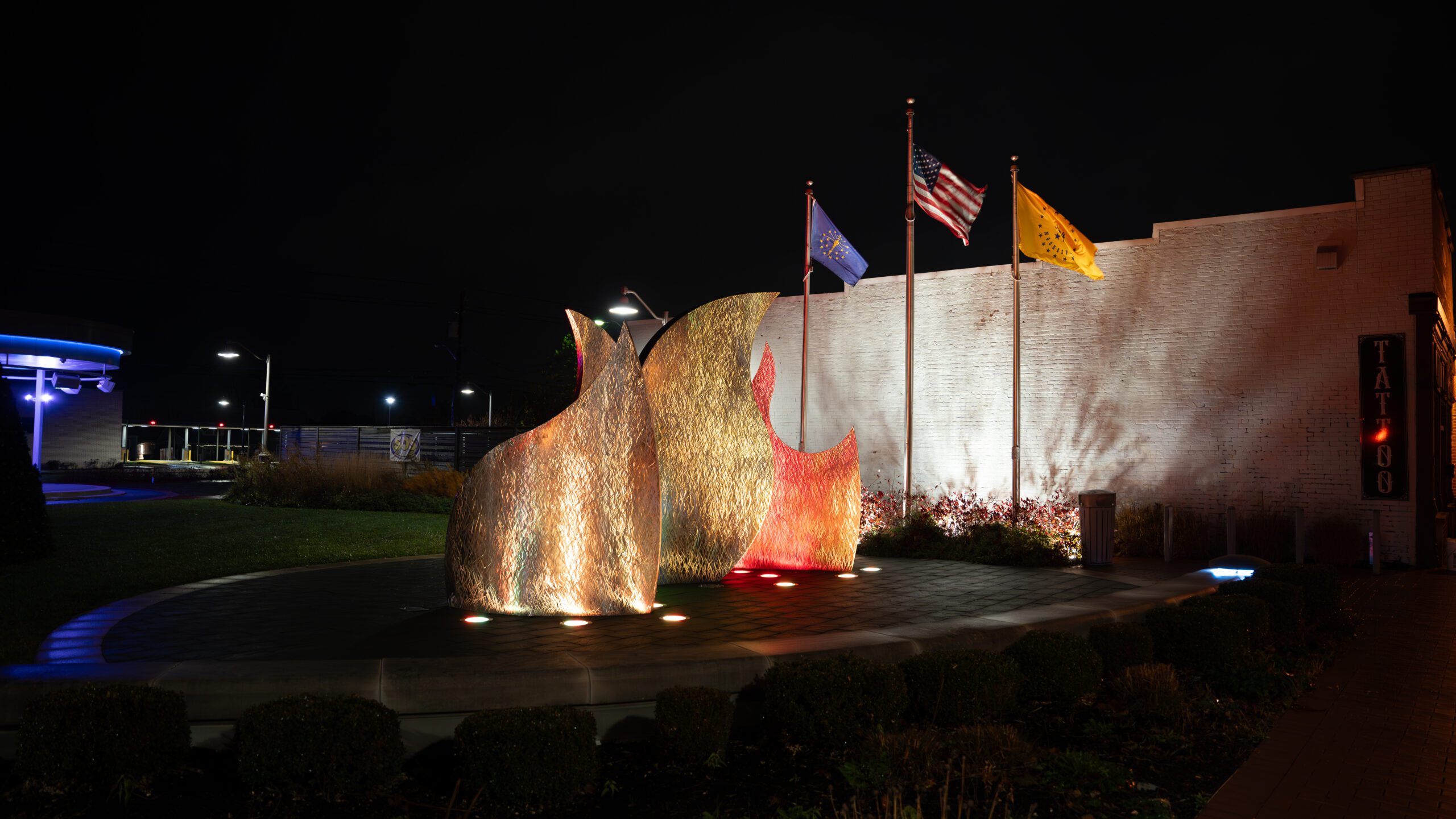 bicentennial plaza at night
